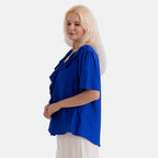 - Maisi Ruffled Collar Short Sleeve Blouse (Size S) - Navy Blue