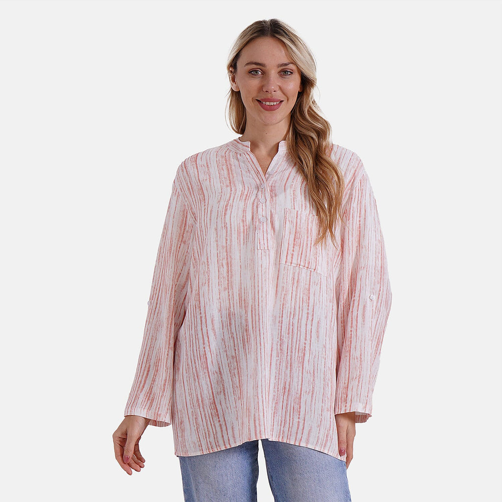- Maisi Womens Linen Blend Super Soft Long Sleeve Relaxed Fit Blouse (Size S) - Orange