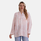 - Maisi Womens Linen Blend Super Soft Long Sleeve Relaxed Fit Blouse (Size S) - Orange