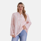 - Maisi Womens Linen Blend Super Soft Long Sleeve Relaxed Fit Blouse (Size S) - Orange