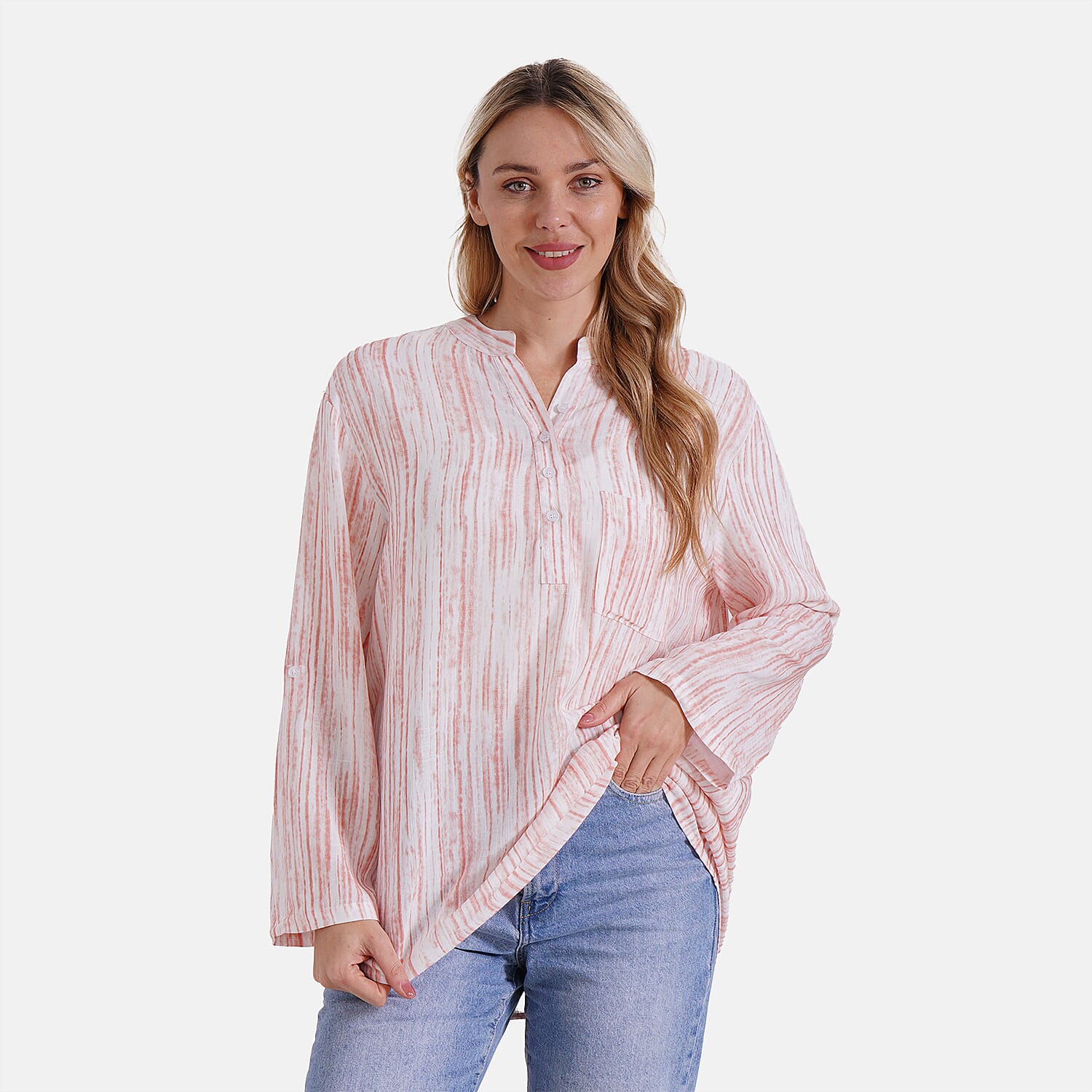 - Maisi Womens Linen Blend Super Soft Long Sleeve Relaxed Fit Blouse (Size S) - Orange
