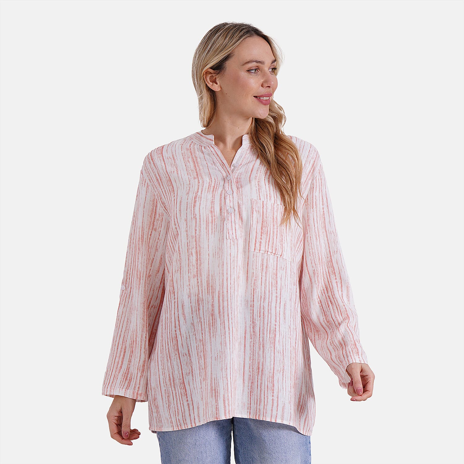 - Maisi Womens Linen Blend Super Soft Long Sleeve Relaxed Fit Blouse (Size S) - Orange