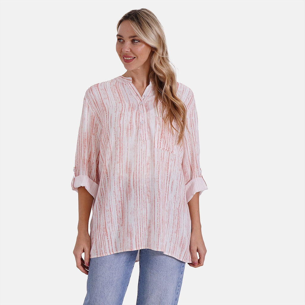 - Maisi Womens Linen Blend Super Soft Long Sleeve Relaxed Fit Blouse (Size S) - Orange