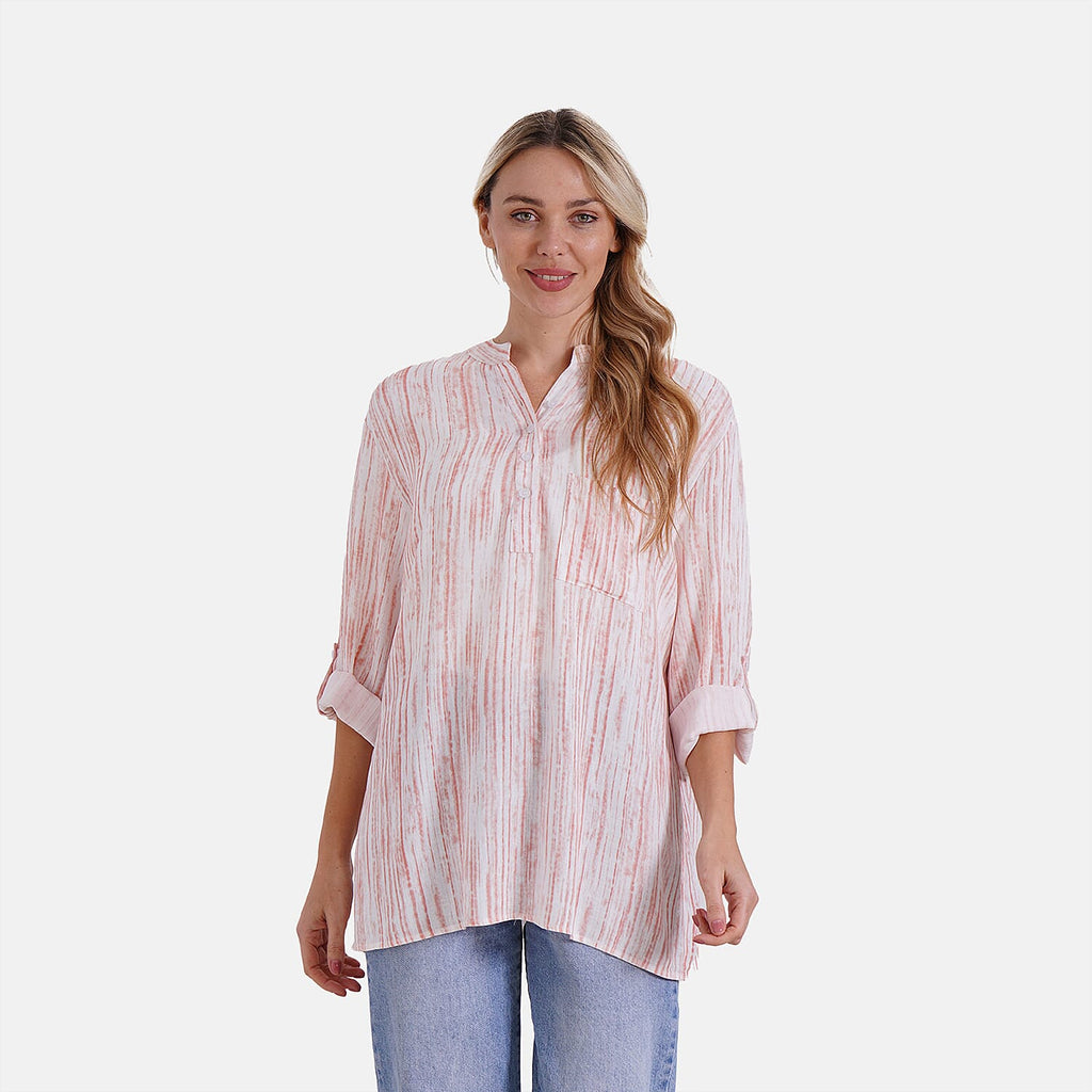- Maisi Womens Linen Blend Super Soft Long Sleeve Relaxed Fit Blouse (Size S) - Orange