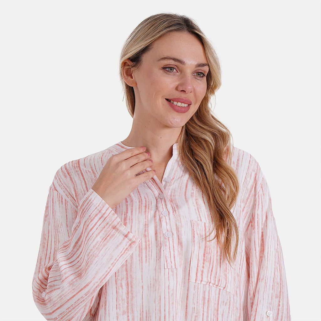 - Maisi Womens Linen Blend Super Soft Long Sleeve Relaxed Fit Blouse (Size S) - Orange