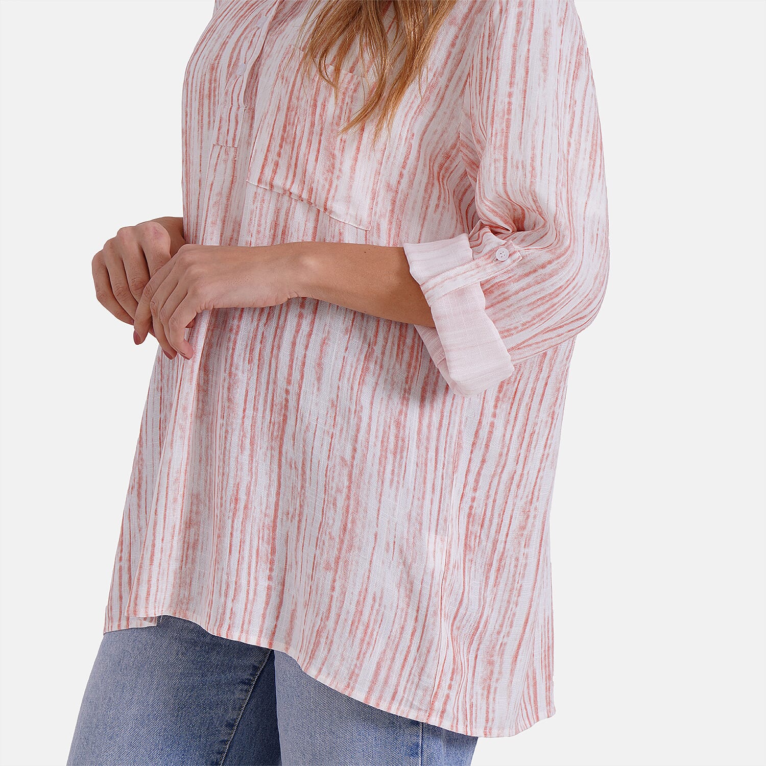 - Maisi Womens Linen Blend Super Soft Long Sleeve Relaxed Fit Blouse (Size S) - Orange