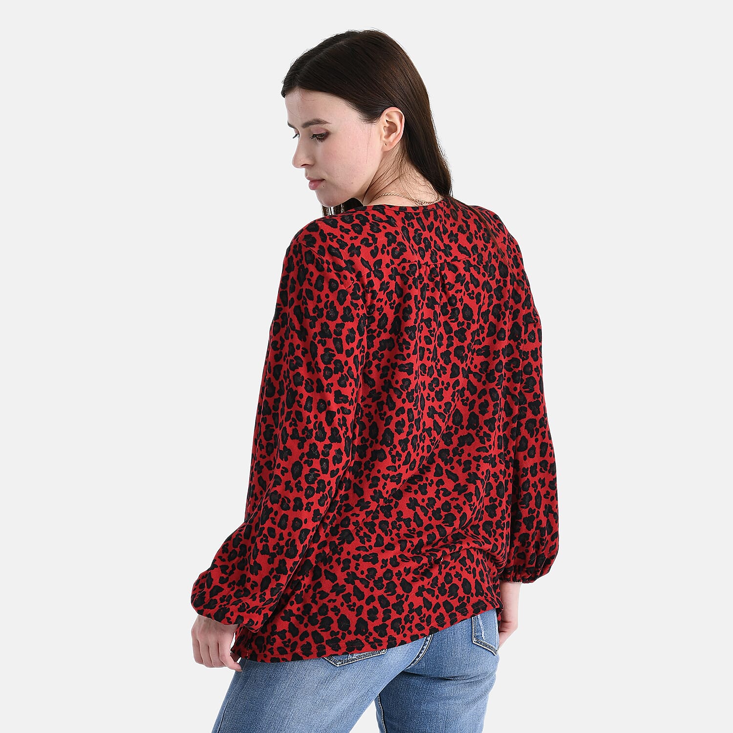 - Maisi Knitted Leopard Print Blouse (Size 8-10) - Black - Red