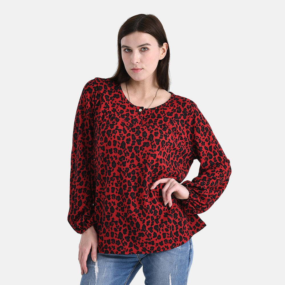 - Maisi Knitted Leopard Print Blouse (Size 8-10) - Black - Red