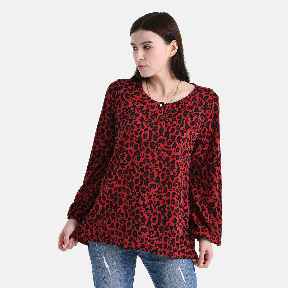 - Maisi Knitted Leopard Print Blouse (Size 8-10) - Black - Red