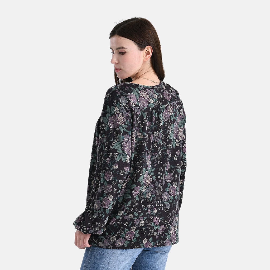 - Maisi Knitted Floral Print Blouse (Size 16-18) - Dark Purple
