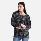 - Maisi Knitted Floral Print Blouse (Size 16-18) - Dark Purple