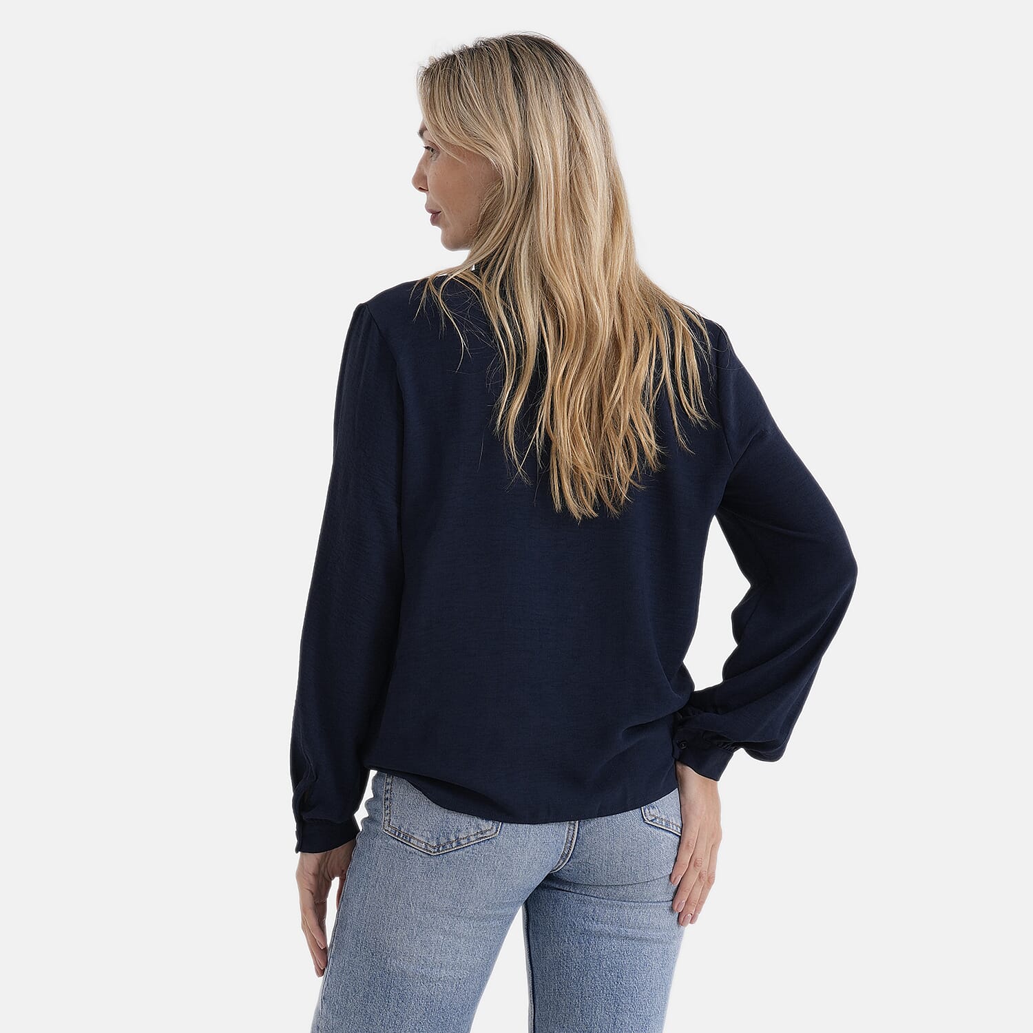 - Maisi Elegant Keyhole Neckline Long-Sleeved Top (Size XL, Fit 20 To 22) - Blue