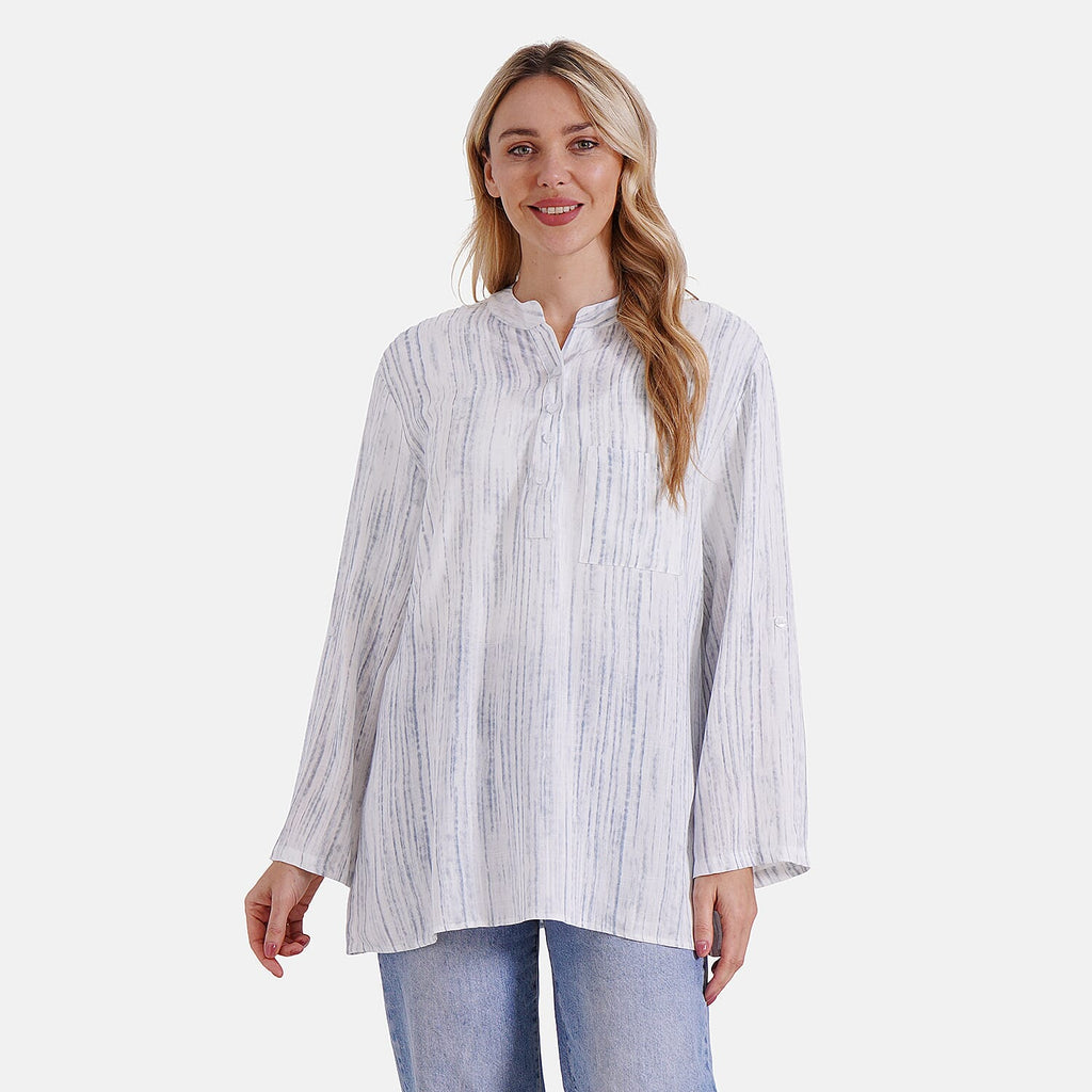 - Maisi Womens Linen Blend Super Soft Long Sleeve Relaxed Fit Blouse (Size XL) - Blue