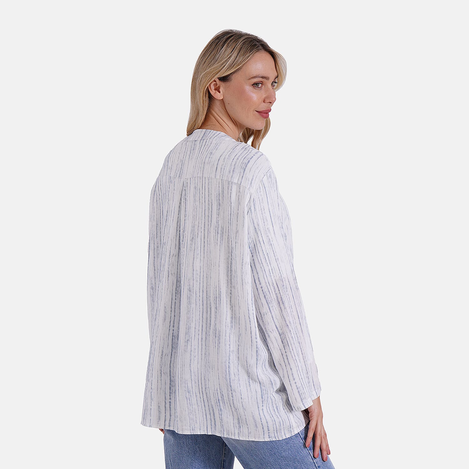 - Maisi Womens Linen Blend Super Soft Long Sleeve Relaxed Fit Blouse (Size XL) - Blue