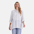 - Maisi Womens Linen Blend Super Soft Long Sleeve Relaxed Fit Blouse (Size XL) - Blue