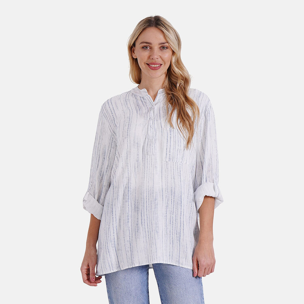 - Maisi Womens Linen Blend Super Soft Long Sleeve Relaxed Fit Blouse (Size XL) - Blue