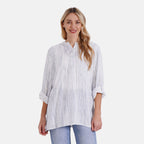 - Maisi Womens Linen Blend Super Soft Long Sleeve Relaxed Fit Blouse (Size XL) - Blue