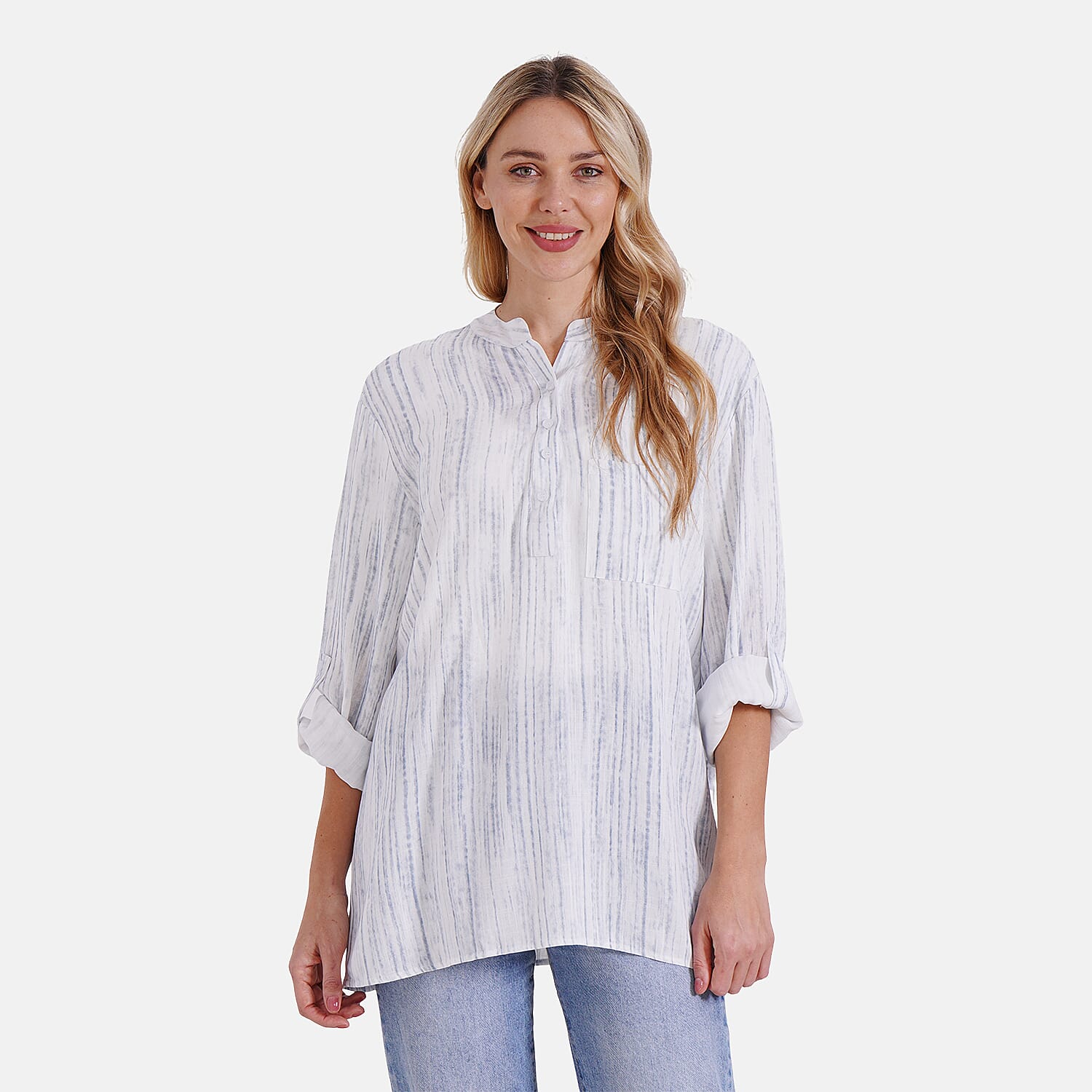 - Maisi Womens Linen Blend Super Soft Long Sleeve Relaxed Fit Blouse (Size XL) - Blue