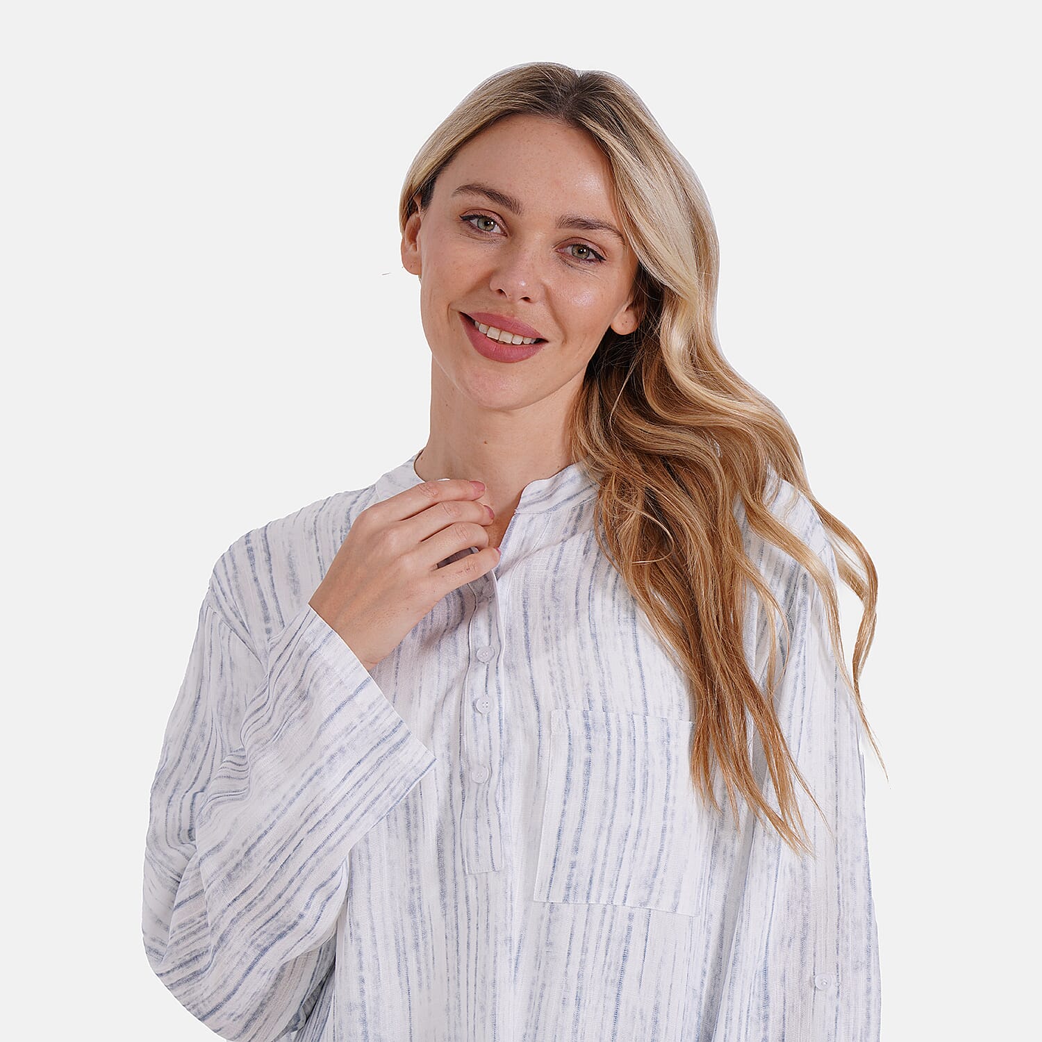 - Maisi Womens Linen Blend Super Soft Long Sleeve Relaxed Fit Blouse (Size XL) - Blue