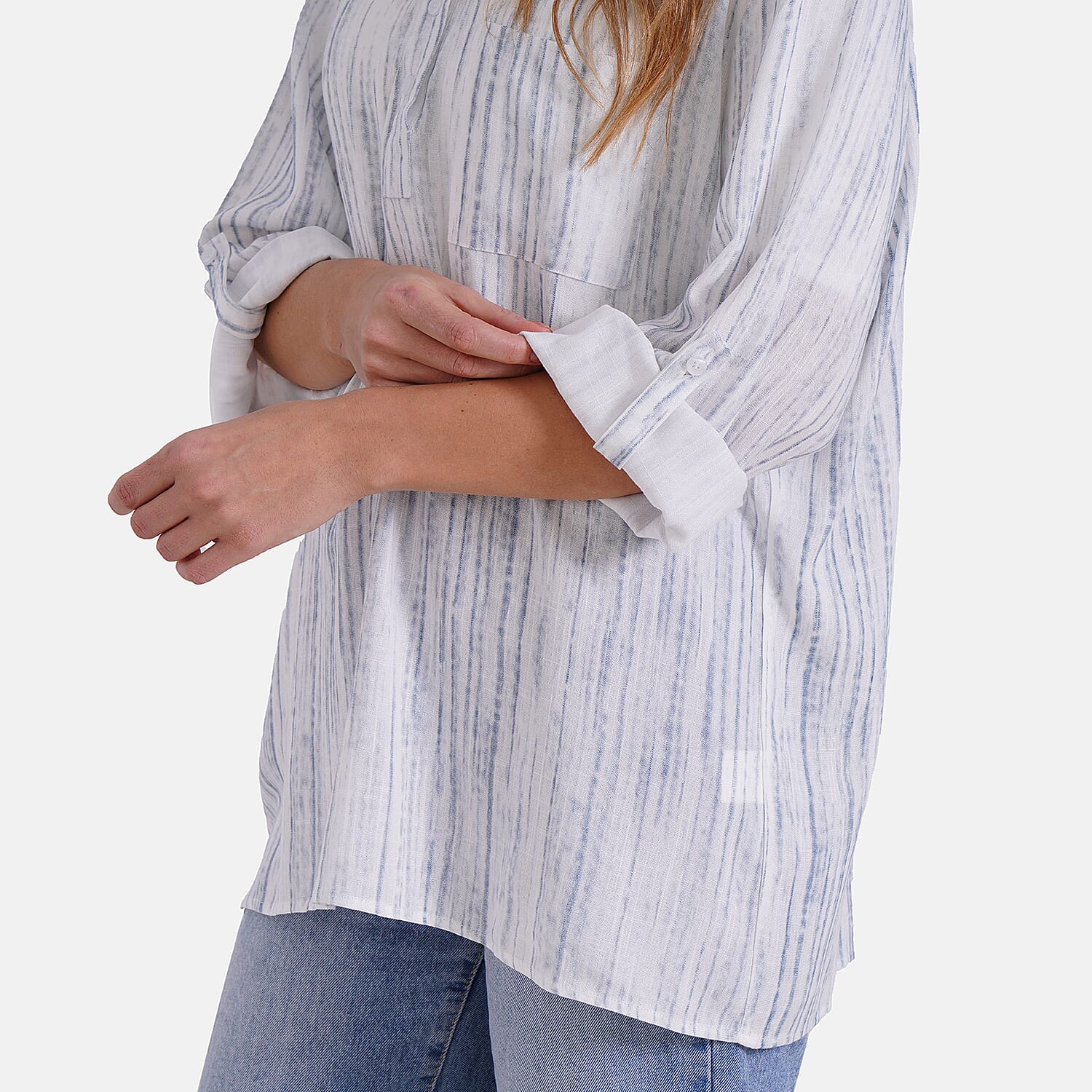 - Maisi Womens Linen Blend Super Soft Long Sleeve Relaxed Fit Blouse (Size XL) - Blue