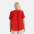 - Maisi Ruffled Collar Short Sleeve Blouse (Size XL) - Red