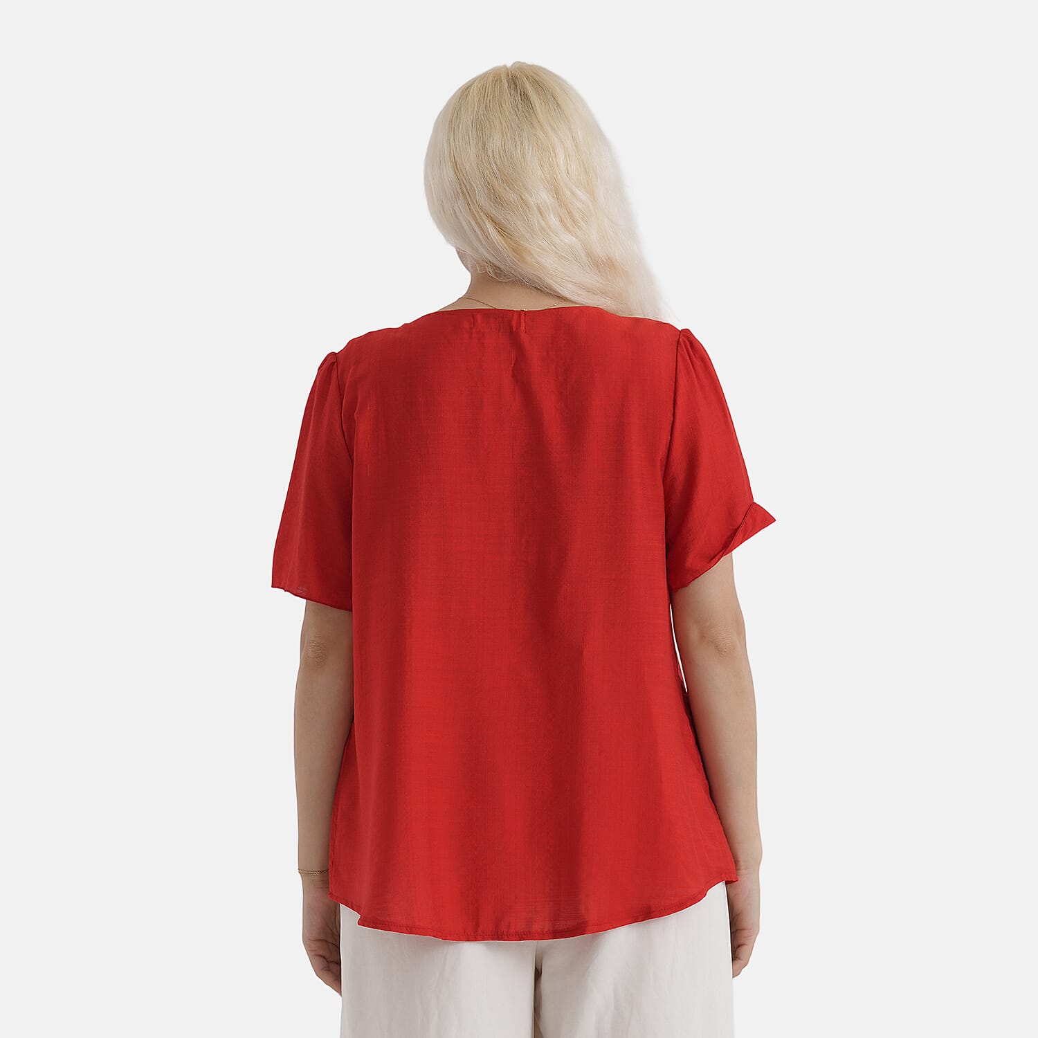 - Maisi Ruffled Collar Short Sleeve Blouse (Size XL) - Red