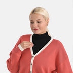 - Maisi Classic V-Neck Button Up Knitted Cardigan (Size L) - Coral - White