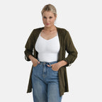 - Maisi Suedette Lond Sleeve Fall Cardigan (Size L) - Dark Olive Green