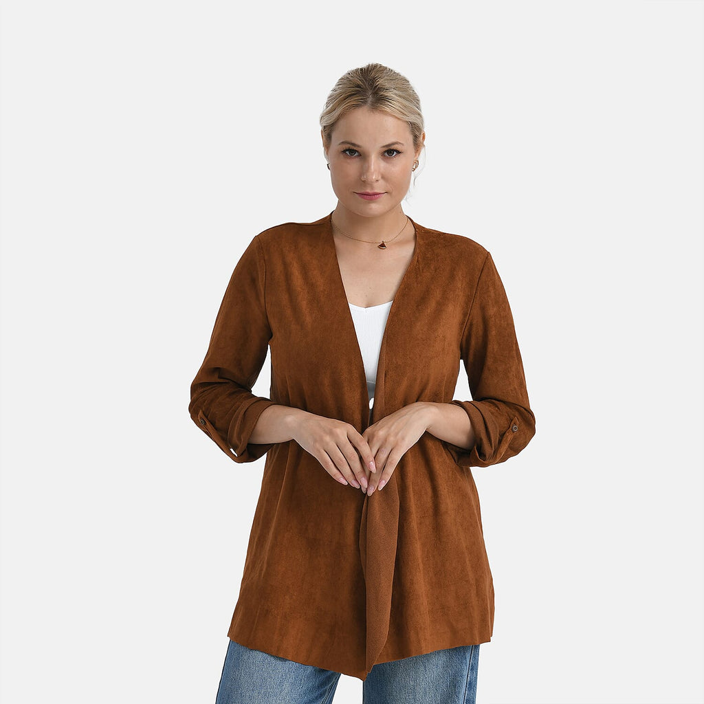 - Maisi Suedette Lond Sleeve Fall Cardigan (Size L) - Brown