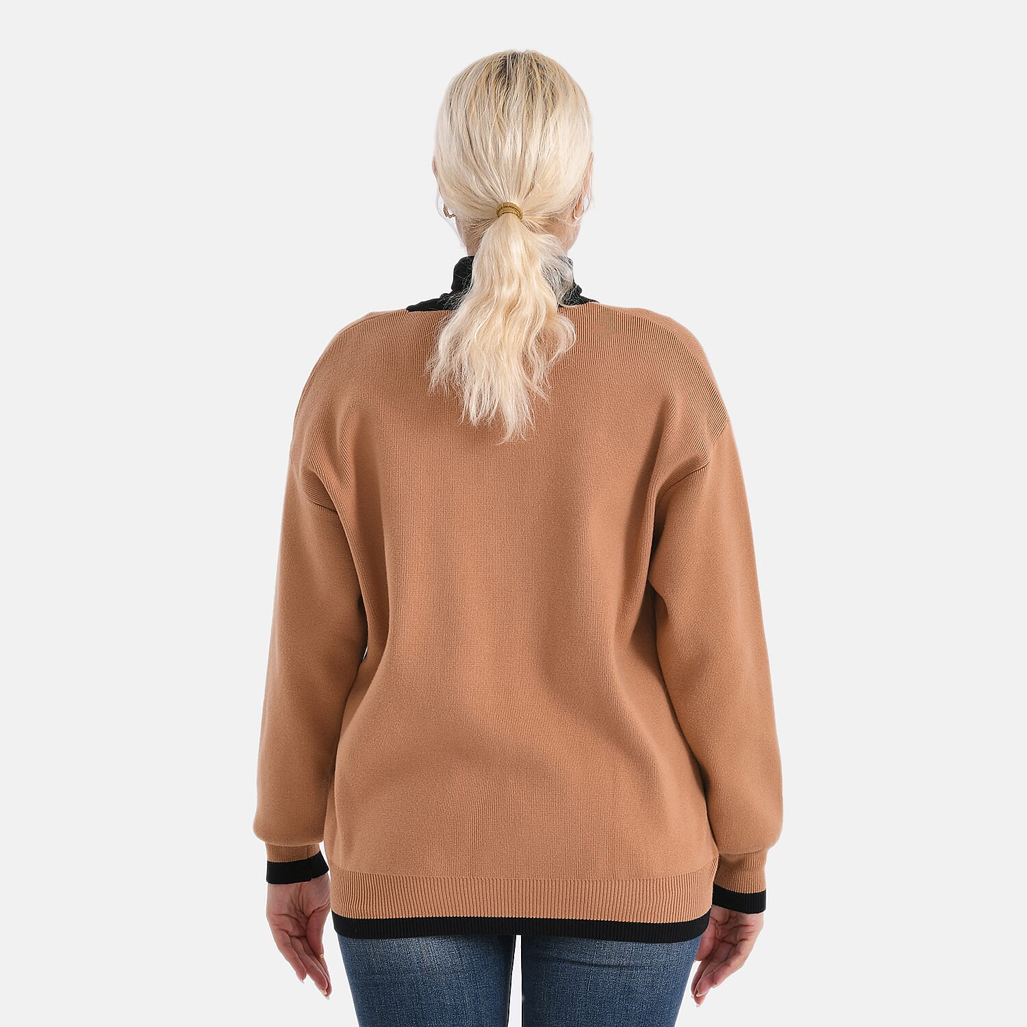 - MAISI Classic V-Neck Contrast Trim Cardigan (Size M) - Brown - Black