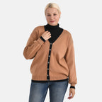 - MAISI Classic V-Neck Contrast Trim Cardigan (Size M) - Brown - Black