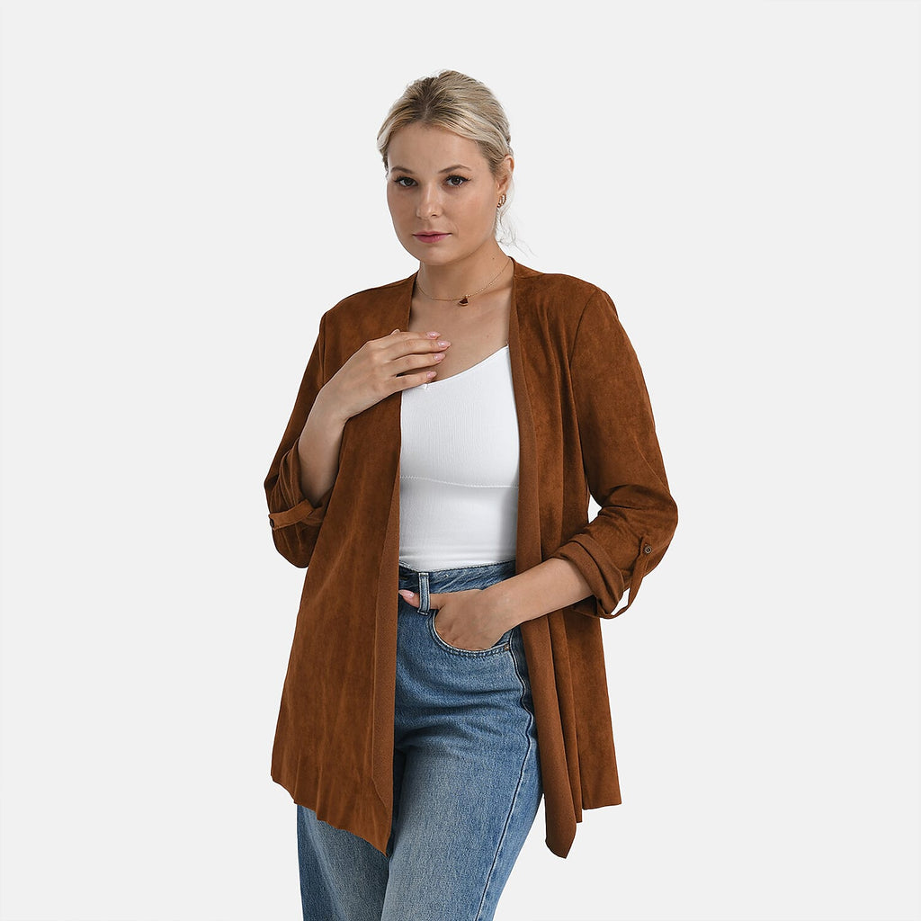 - Maisi Suedette Long Sleeve Fall Cardigan (Size M) - Brown
