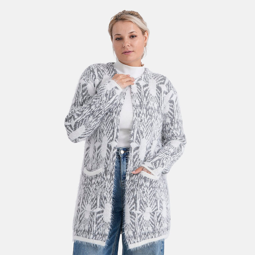 - MAISI Hoodless Coatigan (One Size, Fits UK 8-20) - Grey - White
