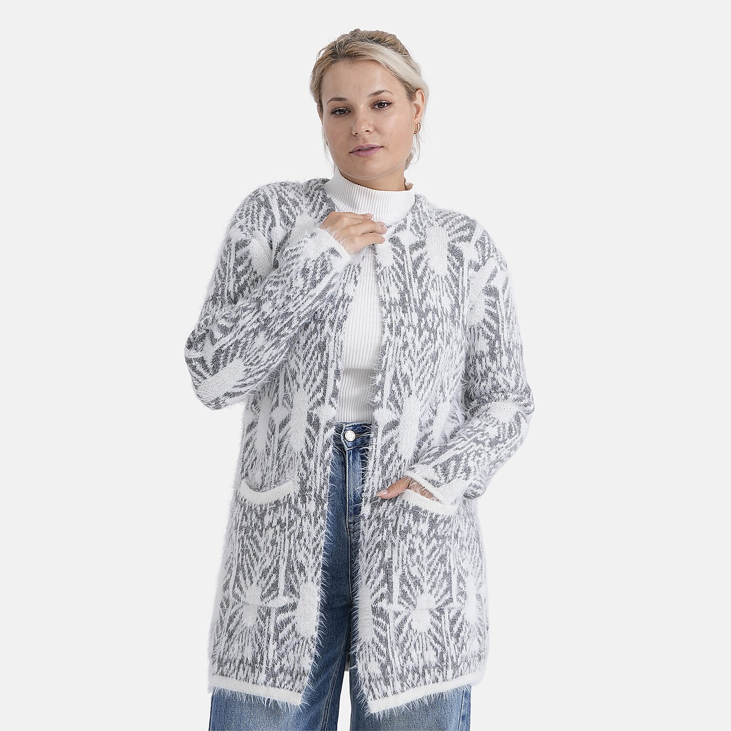 - MAISI Hoodless Coatigan (One Size, Fits UK 8-20) - Grey - White