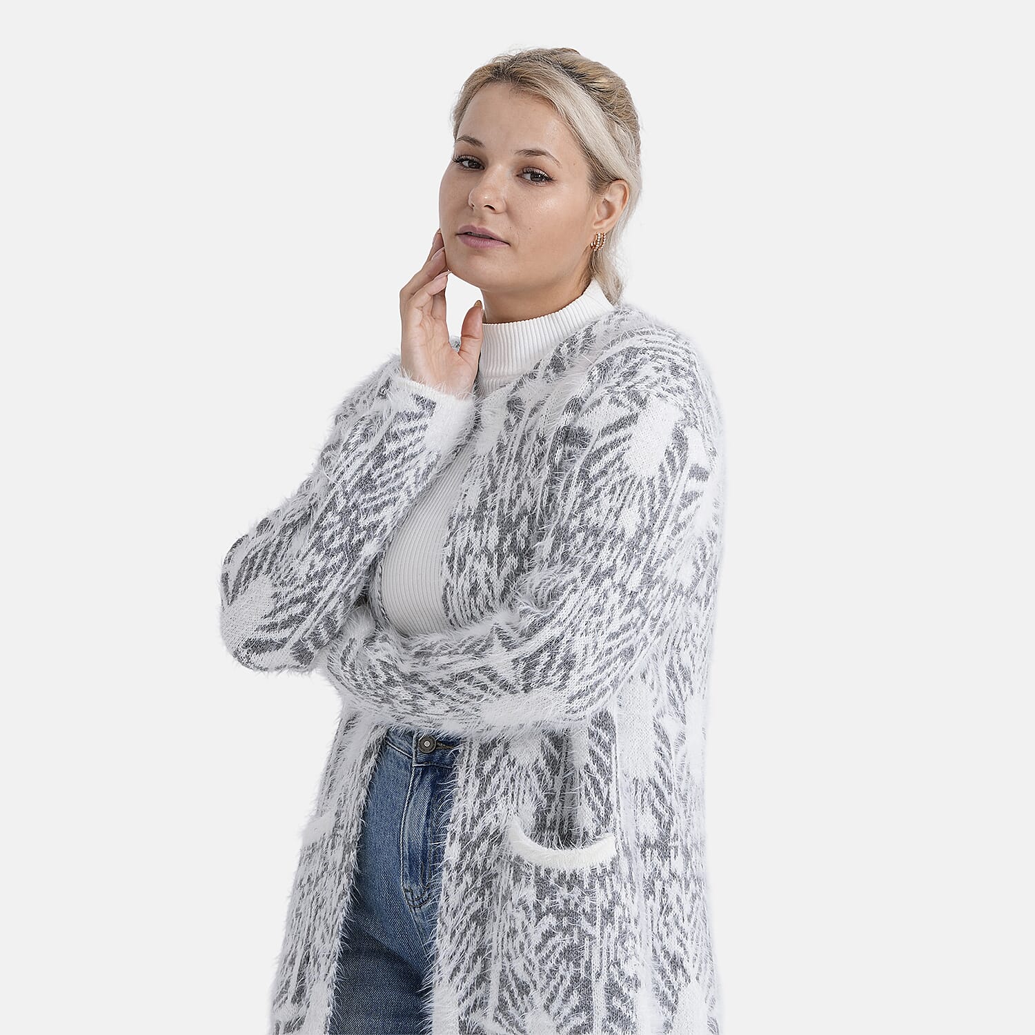 - MAISI Hoodless Coatigan (One Size, Fits UK 8-20) - Grey - White