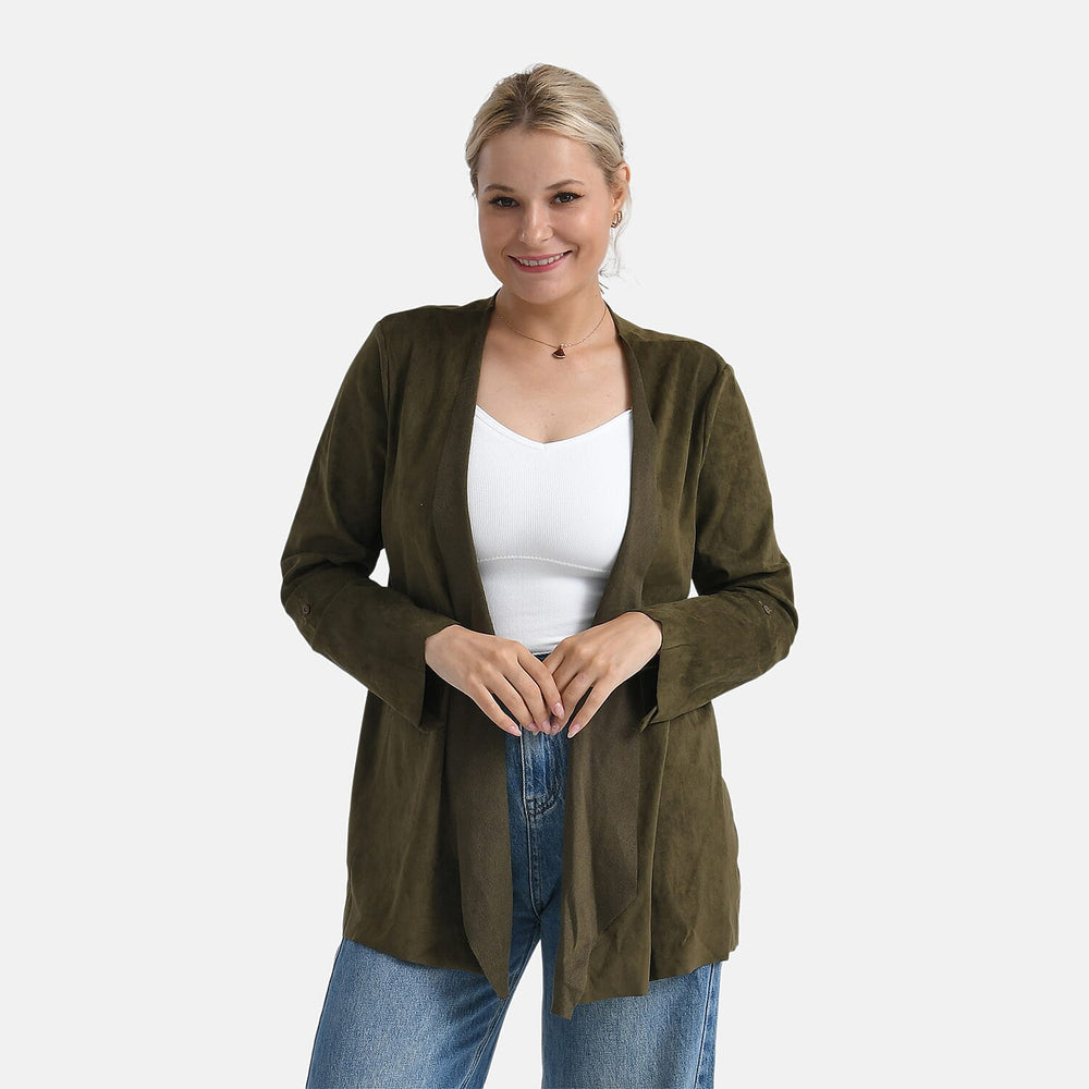 - Maisi Suedette Long Sleeve Fall Cardigan (Size S) - Dark Olive Green
