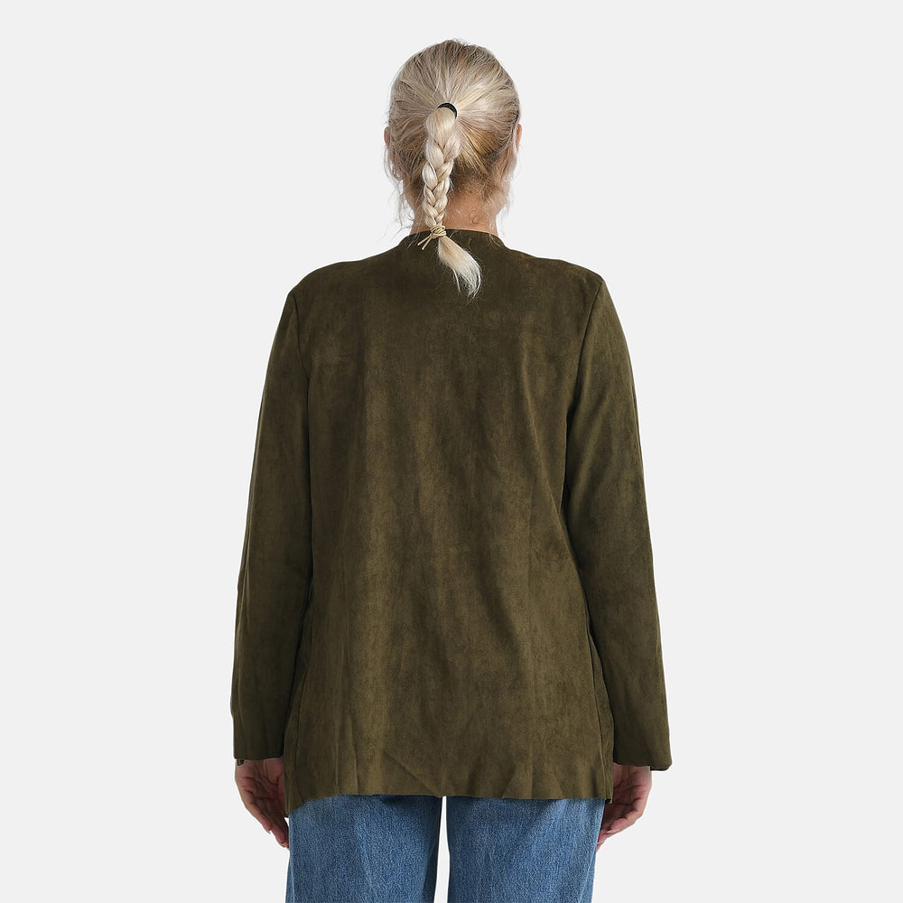 - Maisi Suedette Long Sleeve Fall Cardigan (Size S) - Dark Olive Green