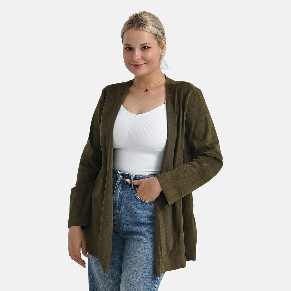 - Maisi Suedette Long Sleeve Fall Cardigan (Size S) - Dark Olive Green