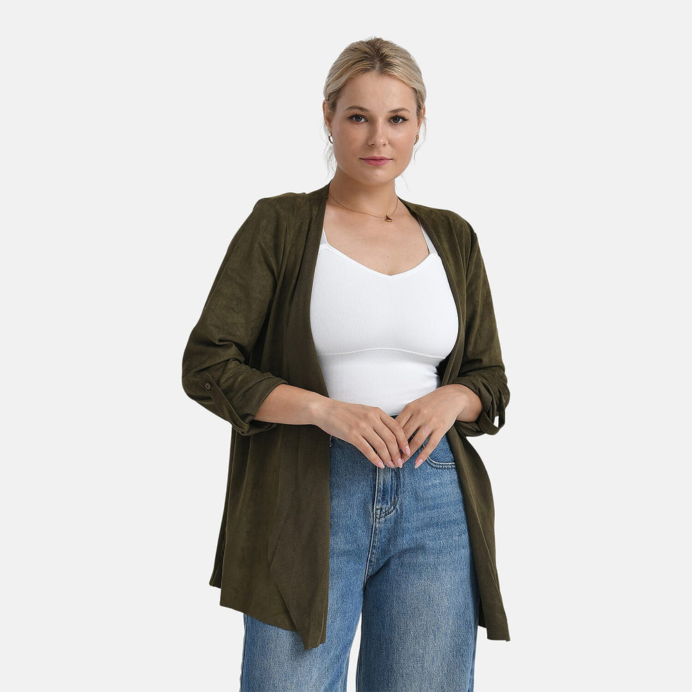 - Maisi Suedette Long Sleeve Fall Cardigan (Size S) - Dark Olive Green