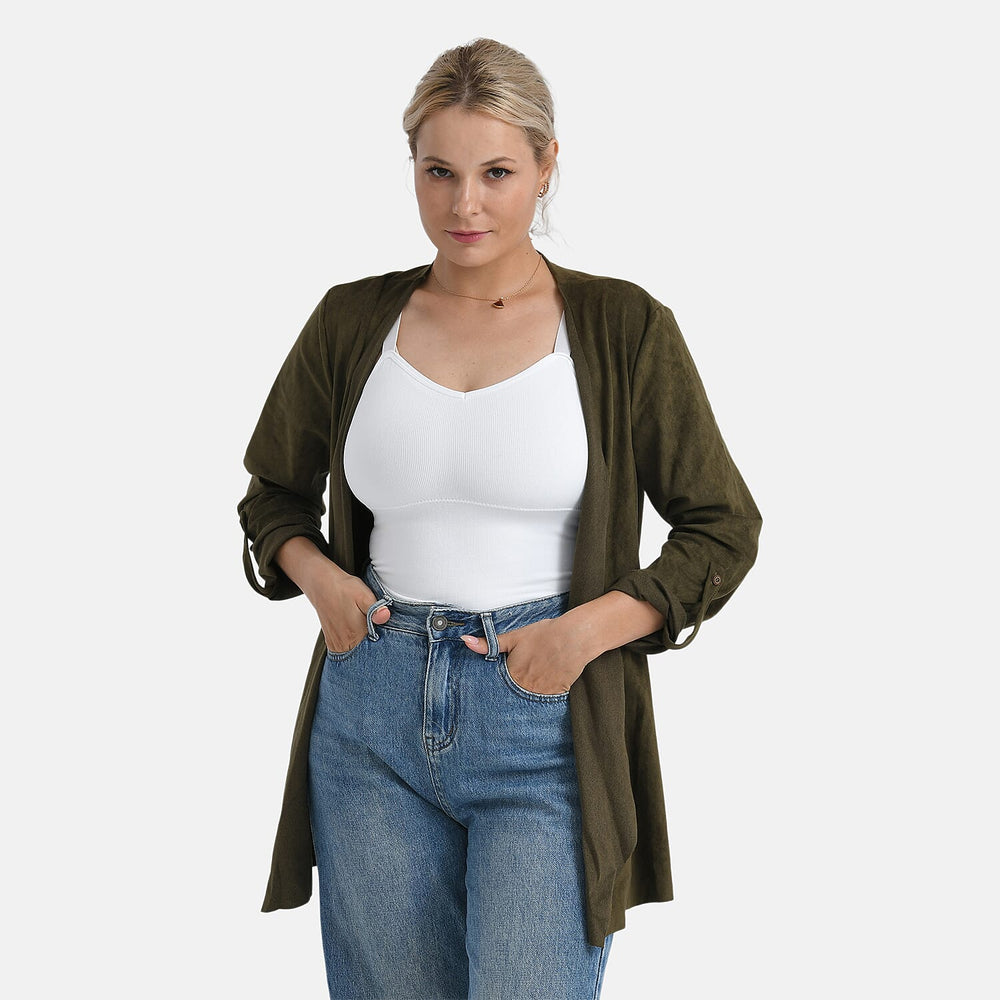 - Maisi Suedette Long Sleeve Fall Cardigan (Size S) - Dark Olive Green