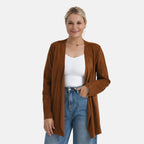 - Maisi Suedette Lond Sleeve Fall Cardigan (Size S) - Brown