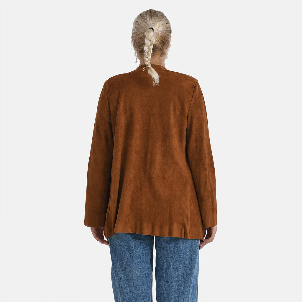 - Maisi Suedette Lond Sleeve Fall Cardigan (Size S) - Brown