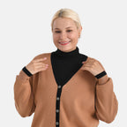- MAISI Classic V-Neck Contrast Trim Cardigan (Size XL) - Brown - Black