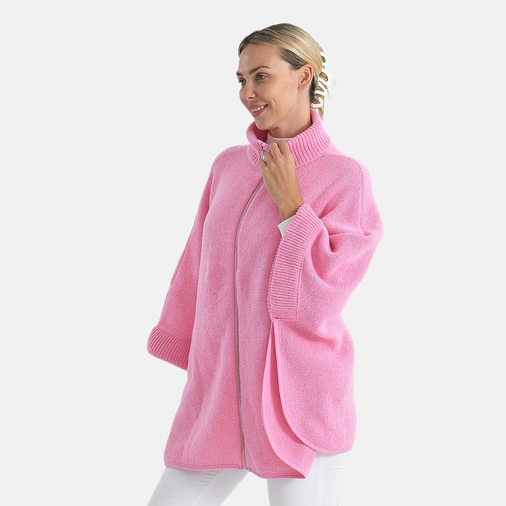 - Maisi High-Tie Zipper Jacket-Cardigan (One Size 8 to 26) (One Size) - Pink