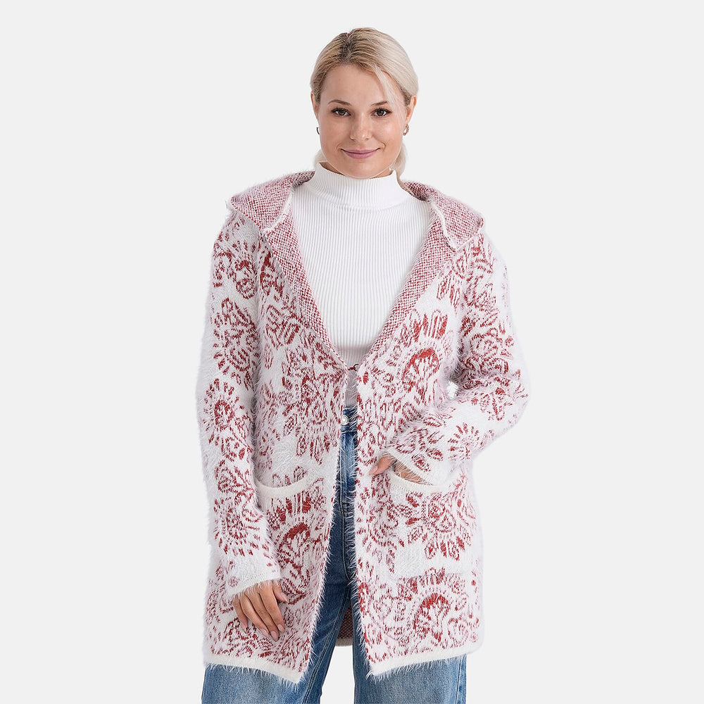 - Maisi Patterned Coatigan (Free Size, 8 to 18) - Red - White