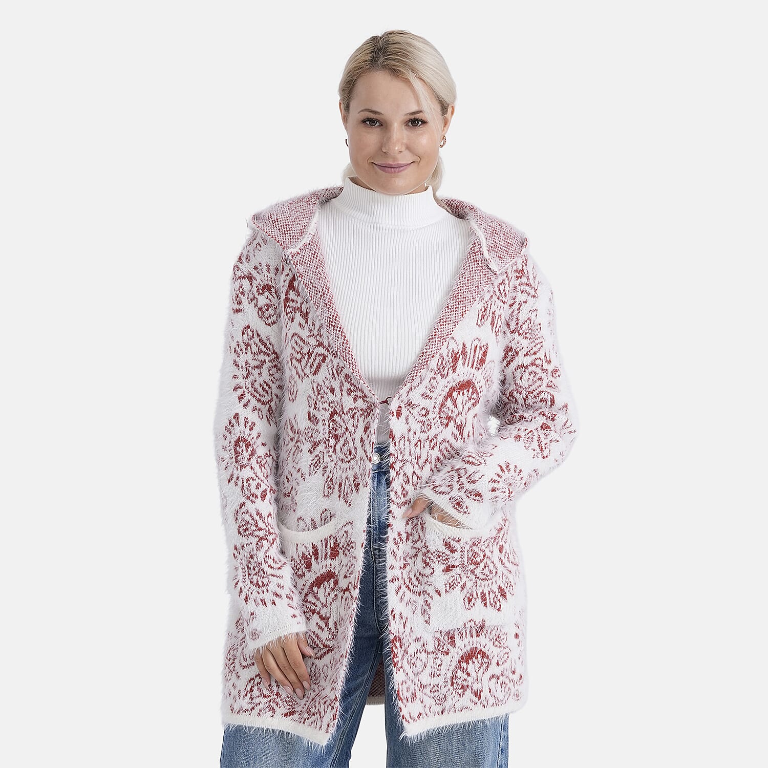 - Maisi Patterned Coatigan (Free Size, 8 to 18) - Red - White