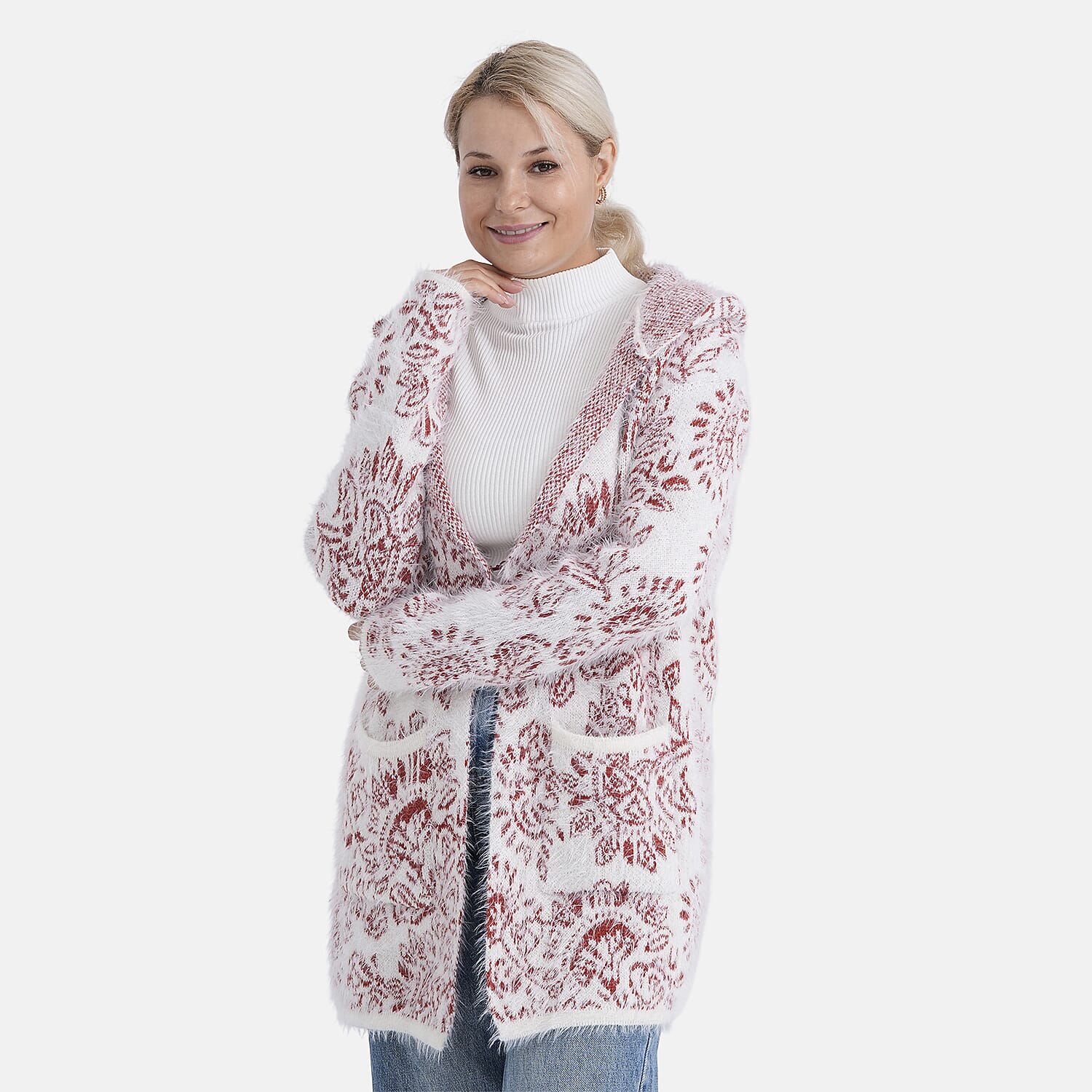 - Maisi Patterned Coatigan (Free Size, 8 to 18) - Red - White