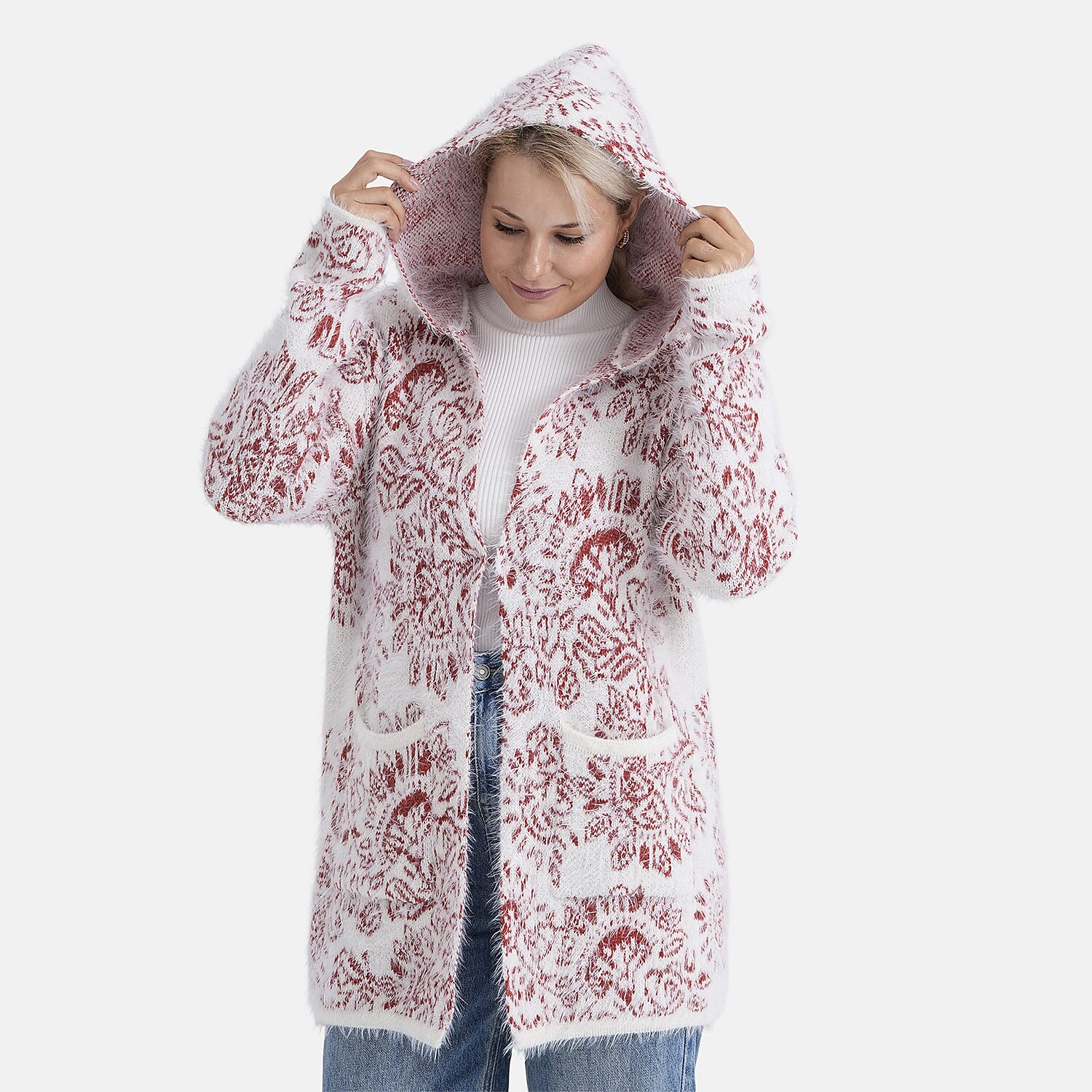 - Maisi Patterned Coatigan (Free Size, 8 to 18) - Red - White