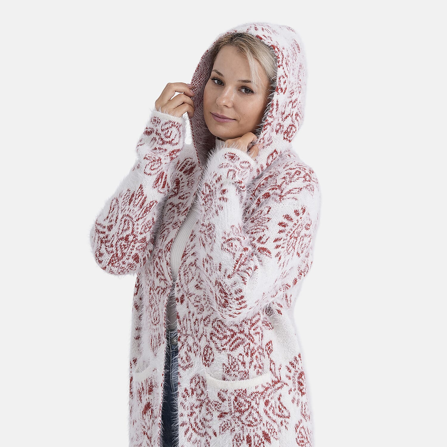 - Maisi Patterned Coatigan (Free Size, 8 to 18) - Red - White
