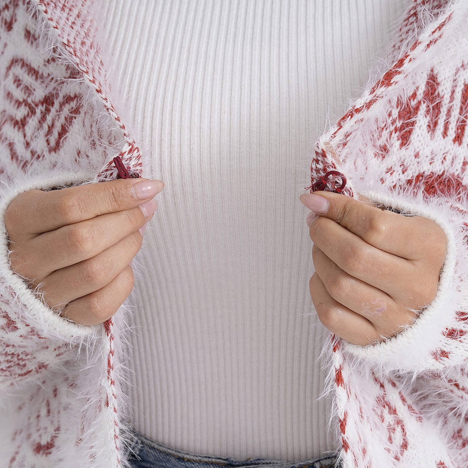 - Maisi Patterned Coatigan (Free Size, 8 to 18) - Red - White